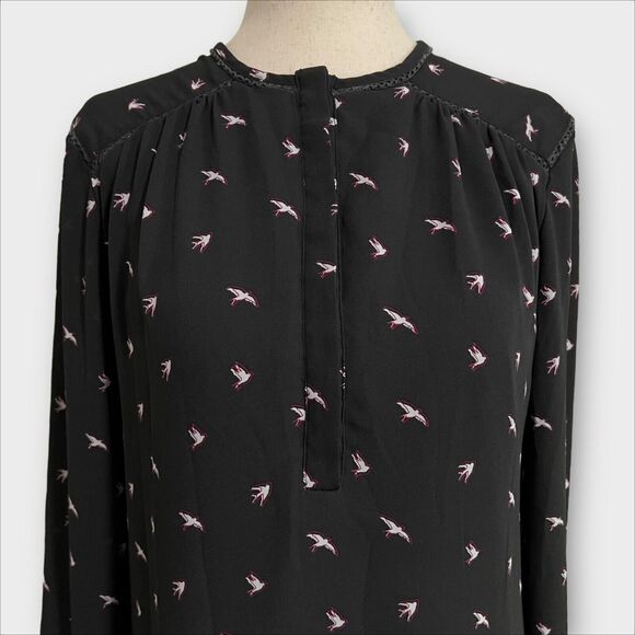 Banana Republic Shift Dress Charcoal Gray Sheer Lined Bird Pattern Women's XS - Picture 6 of 12